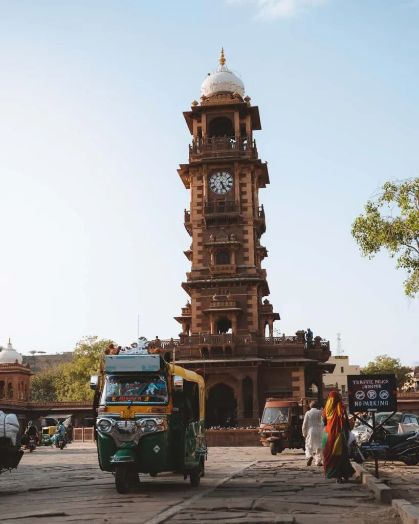 Ghanta Ghar Clock Tower and vibrant bustling Sardar Market bazaar in Jodhpur